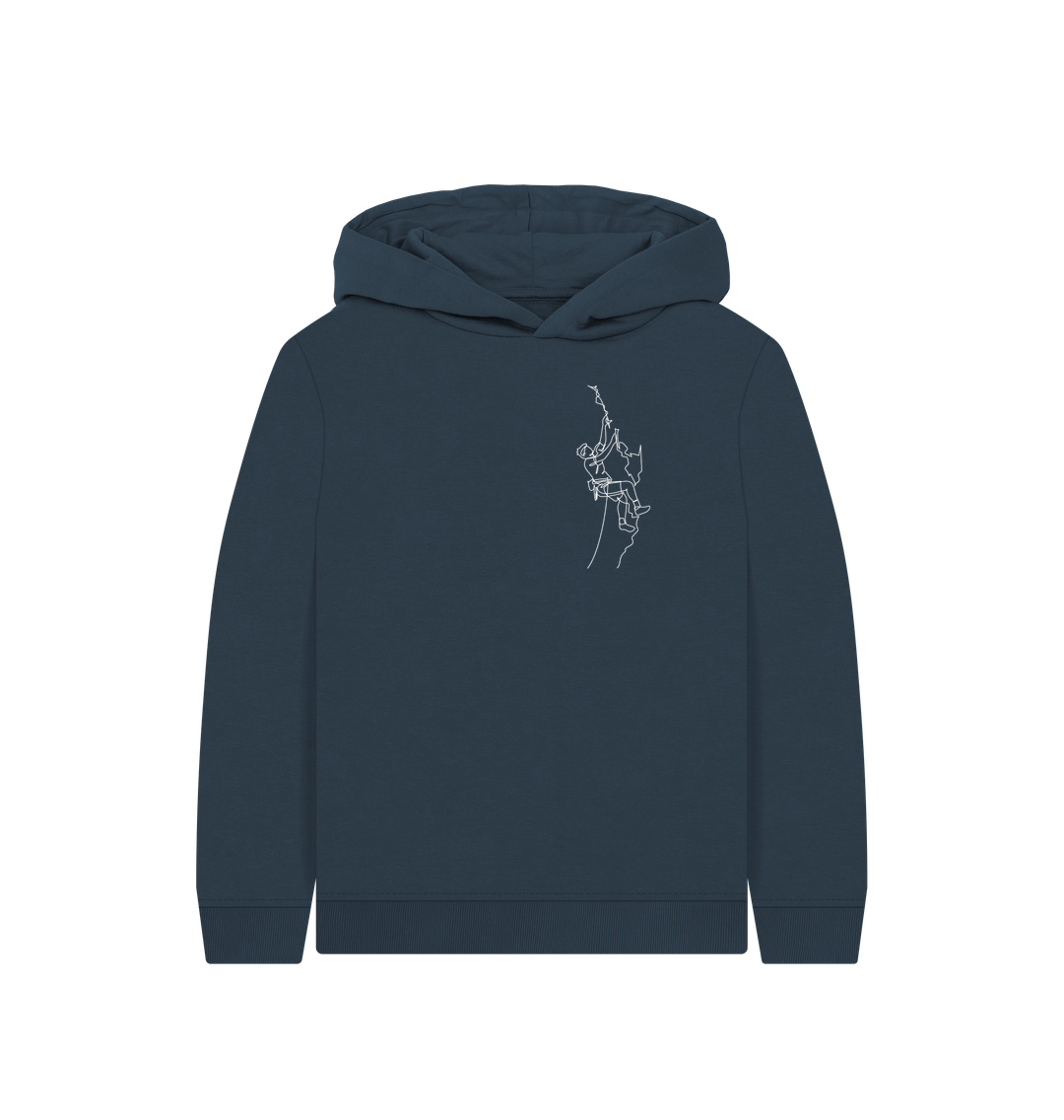 Navy Blue Kid's Climber Organic Cotton Pullover Hoodie (White)