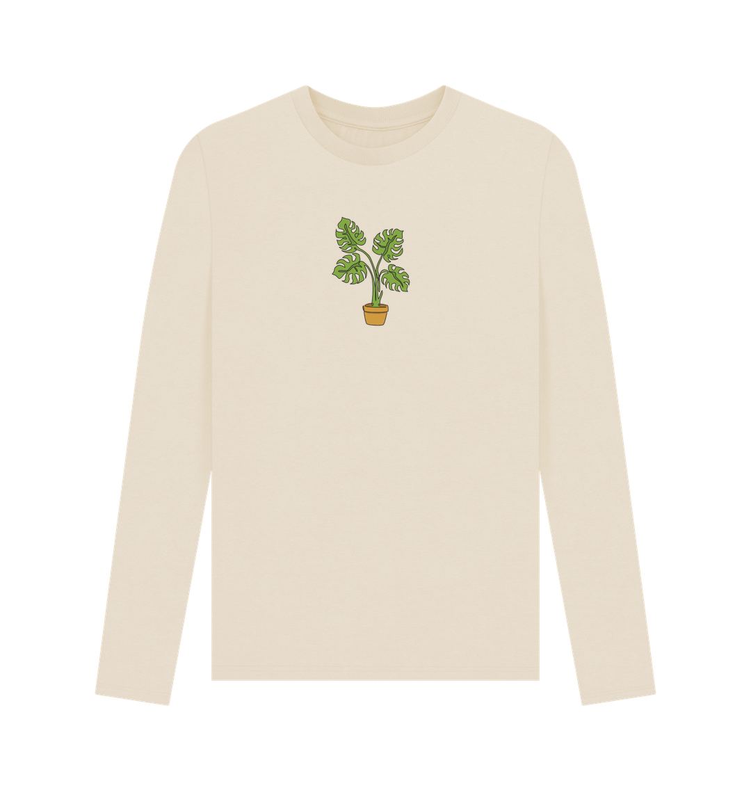 Oat Men's Monstera Organic Cotton Long Sleeve Tee - Black Design