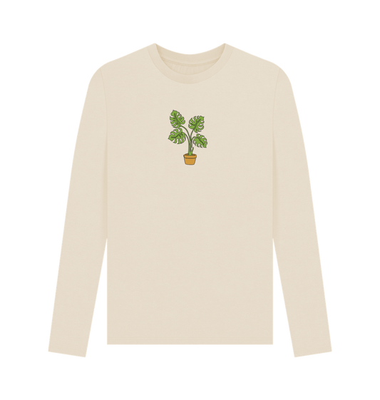 Oat Men's Monstera Organic Cotton Long Sleeve Tee - Black Design