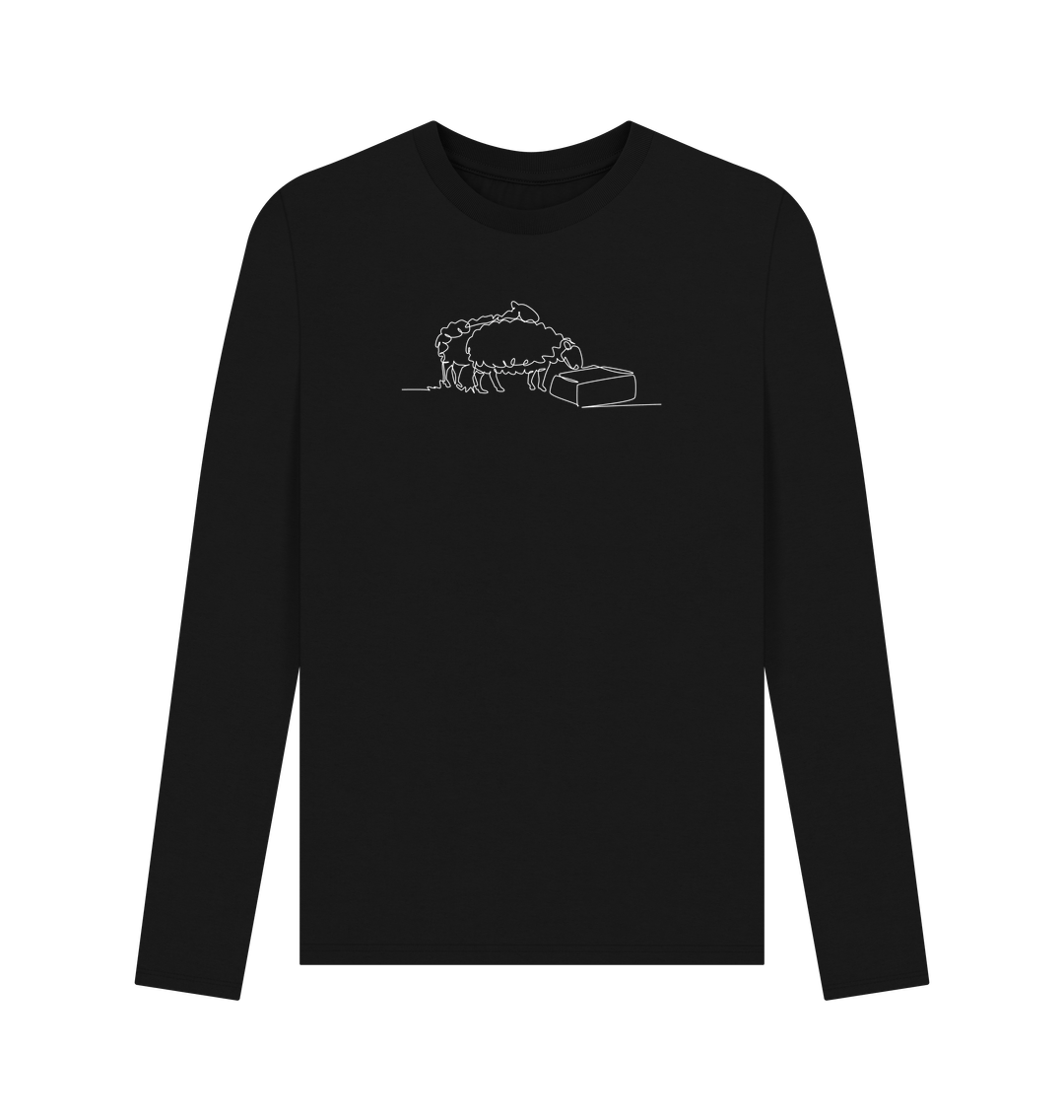Black Men's Sheep Organic Cotton Long Sleeve Tee - White Design