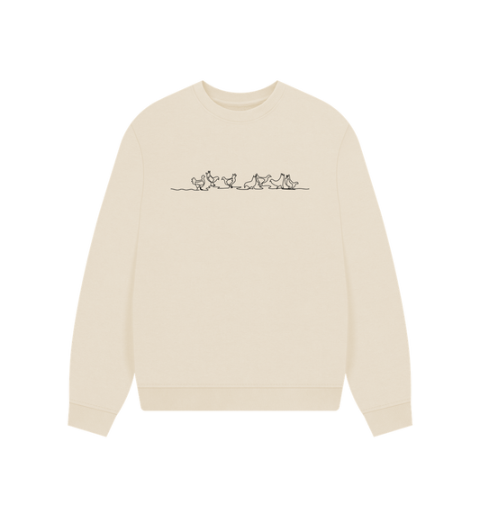 Oat Women's Chickens Organic Cotton Oversized Crewneck - Black Design