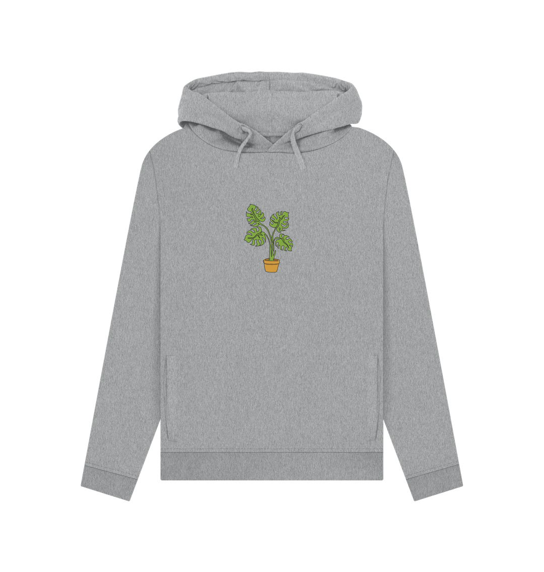 Light Heather Women's Monstera Organic Cotton Pullover Hoodie - Black Design