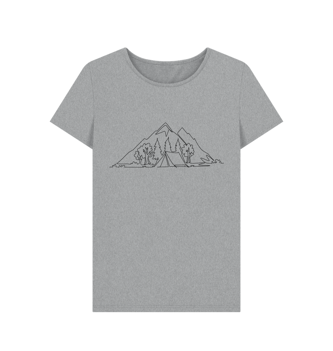 Athletic Grey Women's Camping Organic Cotton Crewneck Tee (Black)