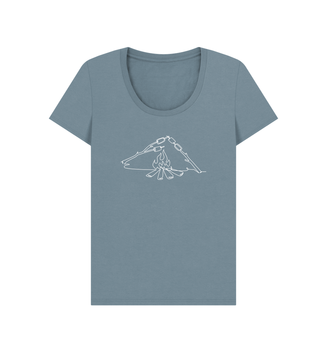 Stone Blue Women's S'mores Organic Cotton Scoop Neck Tee (White)