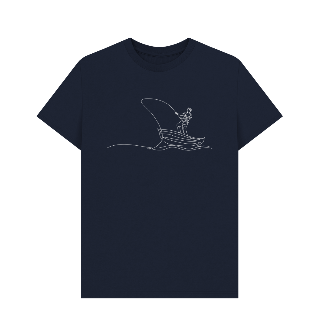 Navy Blue Men's Fisherman Organic Cotton Basic Tee (White)