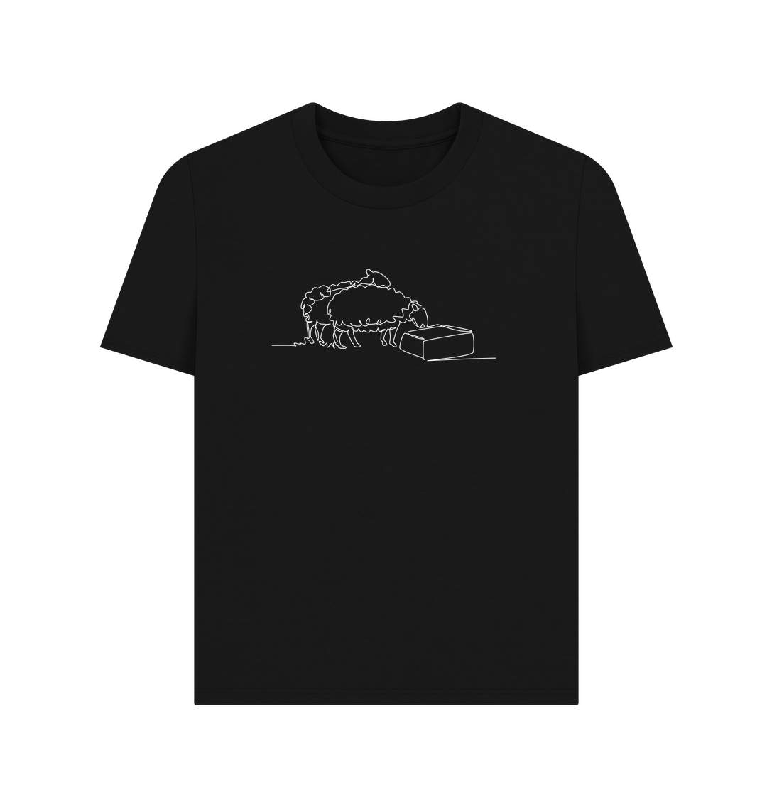 Black Women's Sheep Organic Cotton Basic Tee (White)