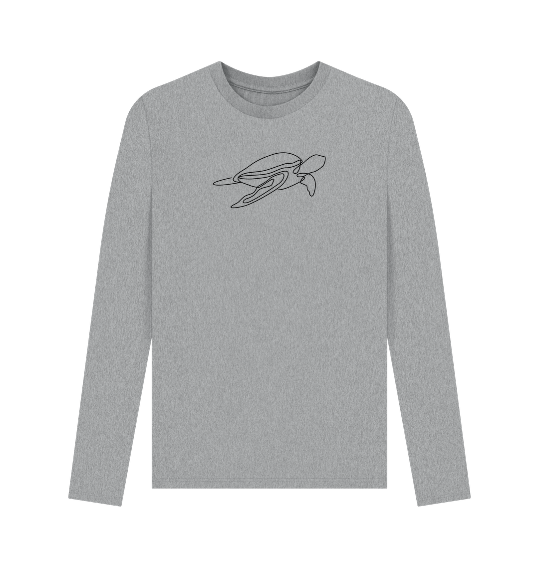 Athletic Grey Men's Sea Turtle Organic Cotton Long Sleeve Tee - Black Design