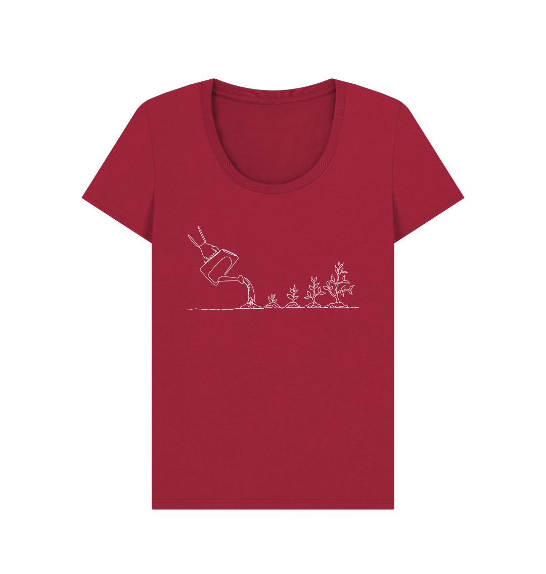 Cherry Women's Gardening Organic Cotton Scoop Neck Tee (White)