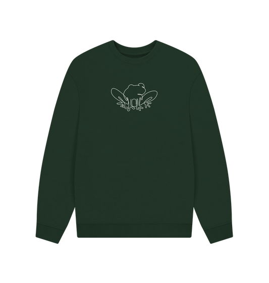 Evergreen Men's Frog Organic Cotton Oversized Crewneck - White Design