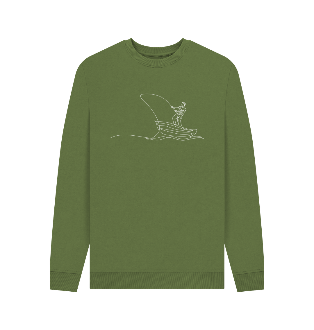Khaki Men's Fisherman Organic Cotton Crewneck Sweater (White)