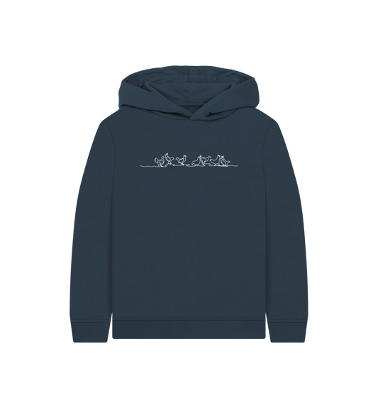 Navy Blue Kid's Chickens Organic Cotton Pullover Hoodie (White)