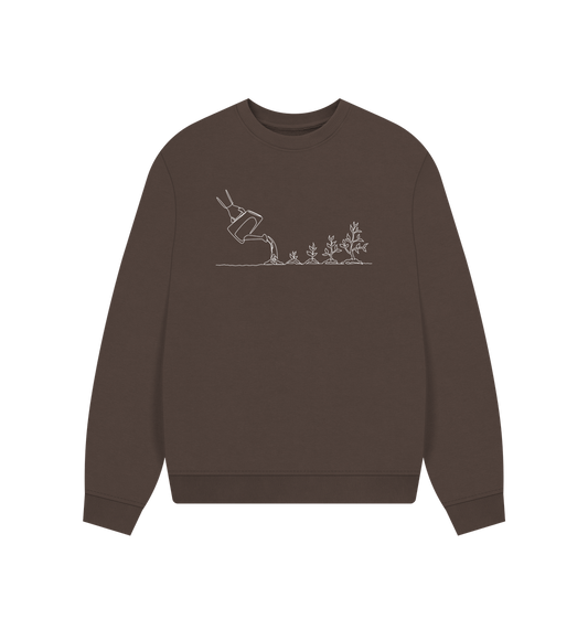 Chocolate Women's Gardening Organic Cotton Oversized Crewneck - White Design
