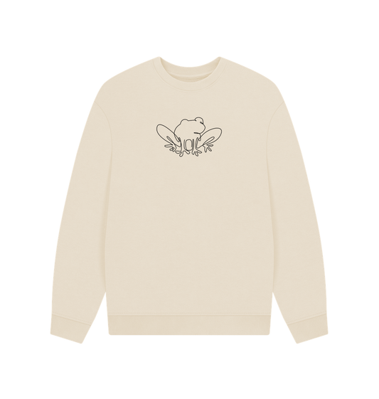 Oat Men's Frog Organic Cotton Oversized Crewneck - Black Design