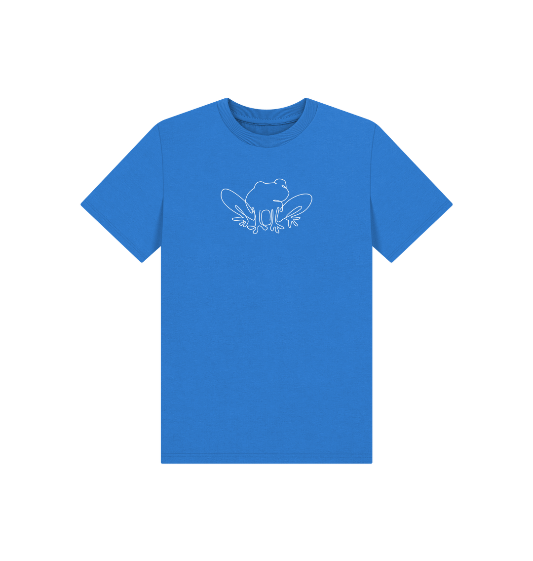 Bright Blue Kid's Frog Organic Cotton Basic Tee (White)