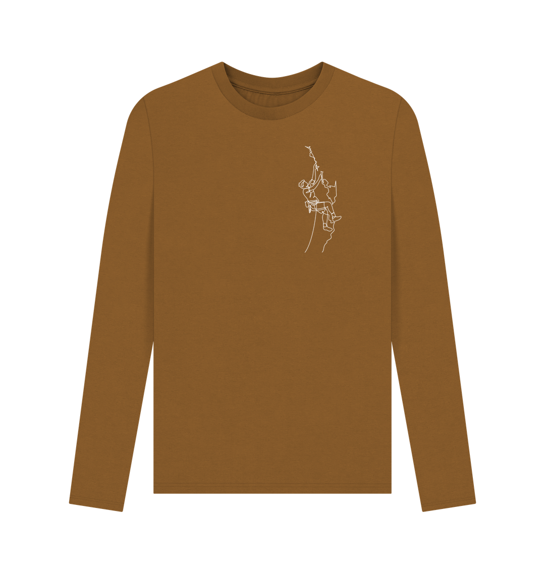 Brown Men's Climber Organic Cotton Long Sleeve Tee - White Design