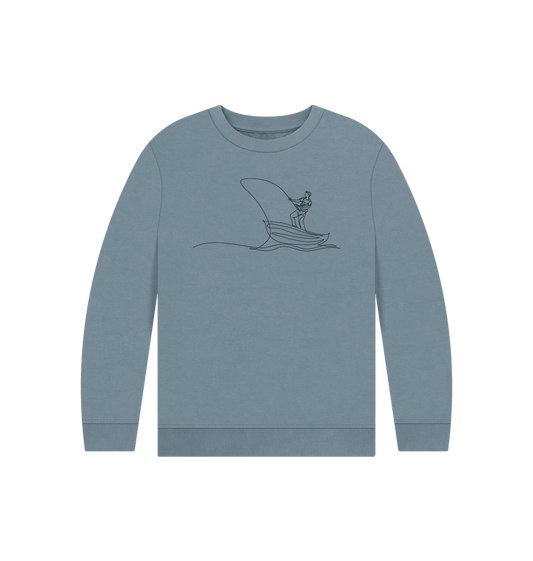 Stone Blue Kid's Fisherman Organic Cotton Crewneck Sweater (Black)