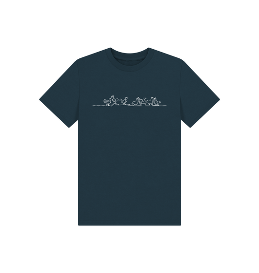 Denim Blue Kid's Chickens Organic Cotton Basic Tee (White)