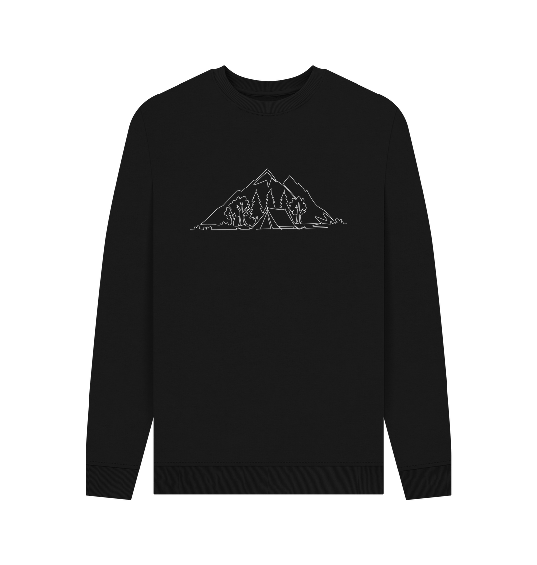 Black Men's Camping Organic Cotton Crewneck Sweater (White)