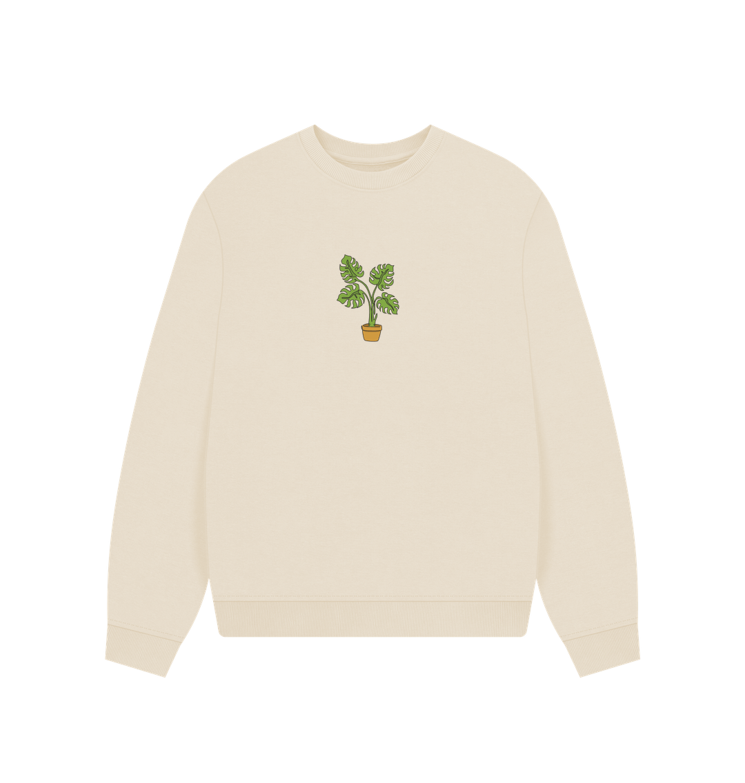 Oat Women's Monstera Organic Cotton Oversized Crewneck - Black Design