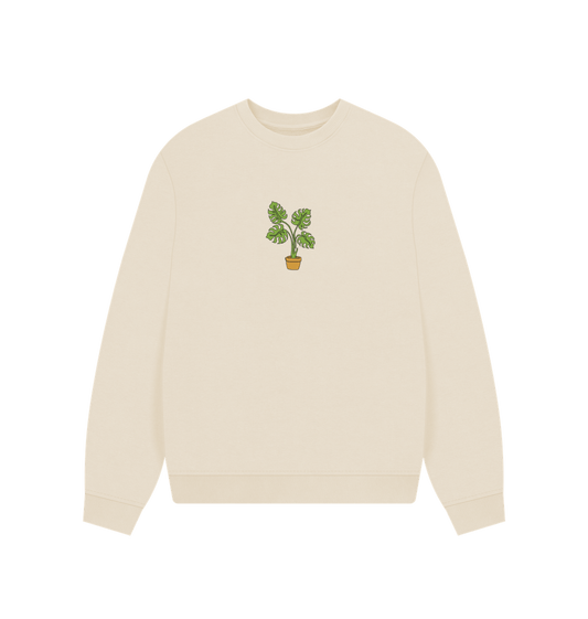 Oat Women's Monstera Organic Cotton Oversized Crewneck - Black Design