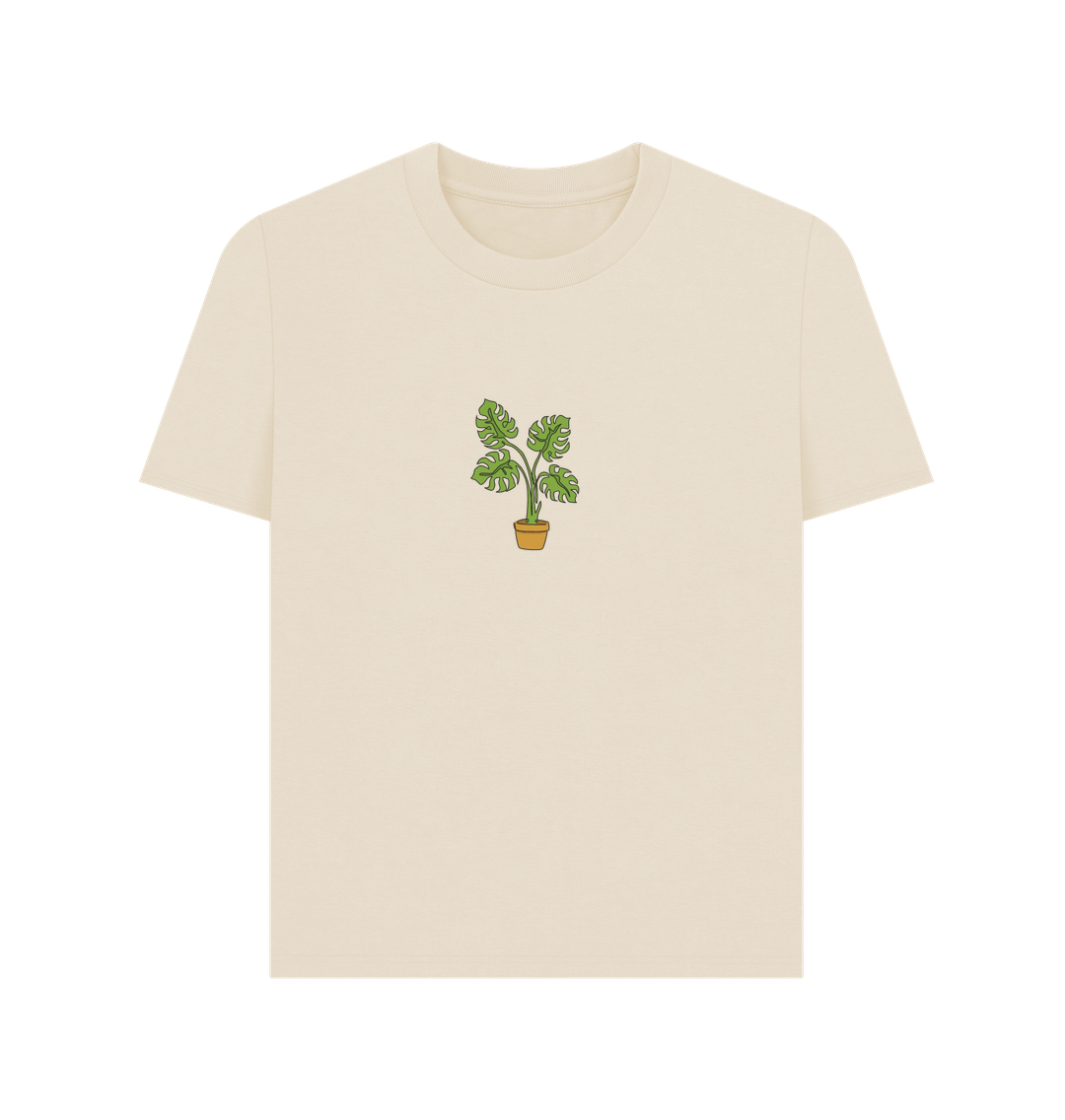 Oat Women's Monstera Organic Cotton Basic Tee - Black Design