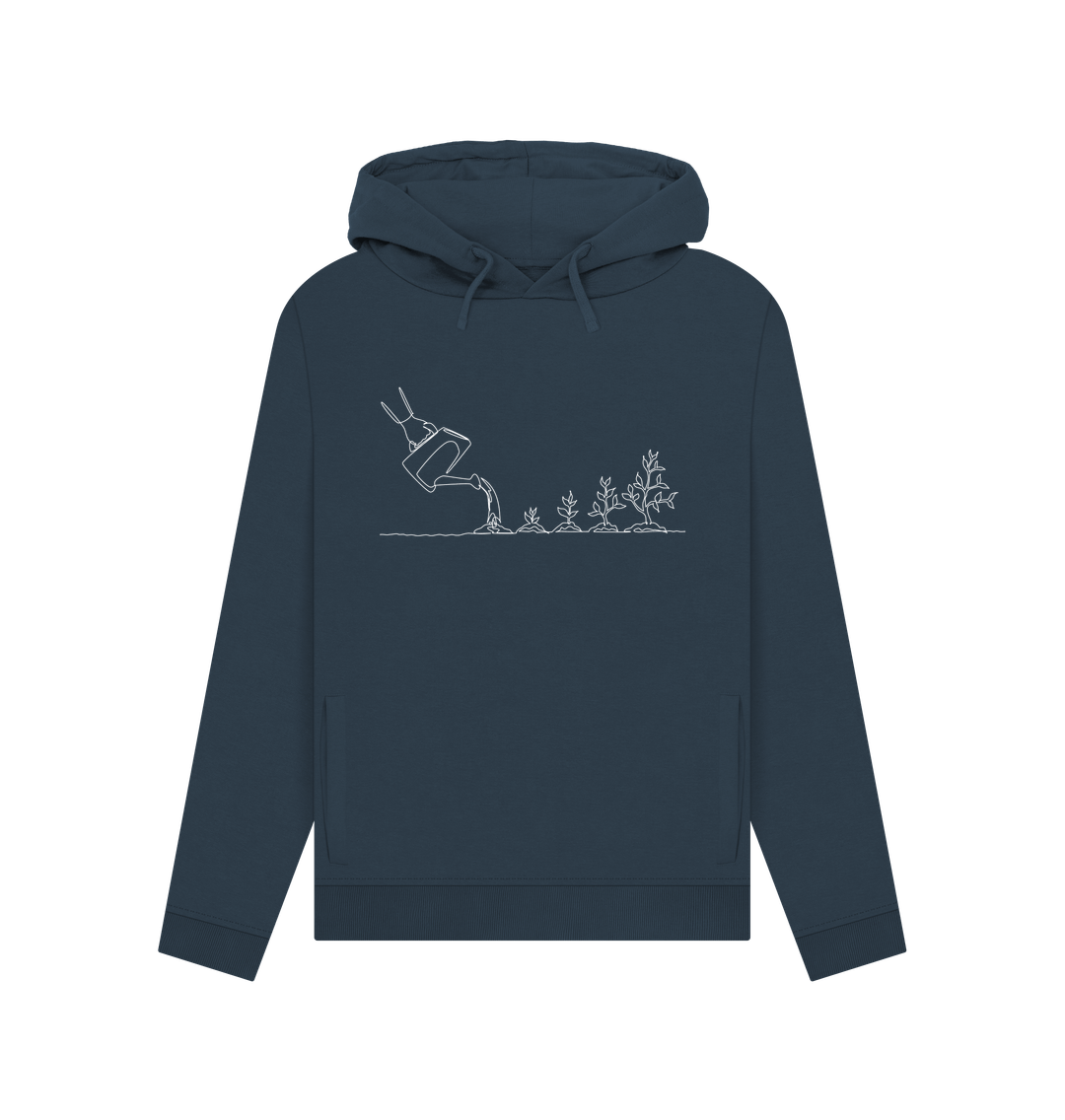 Navy Blue Women's Gardening Organic Cotton Pullover Hoodie (White)