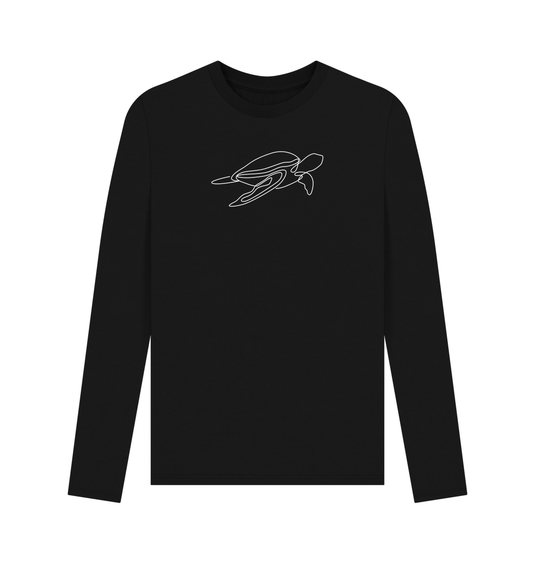 Black Men's Sea Turtle Organic Cotton Long Sleeve Tee - White Design
