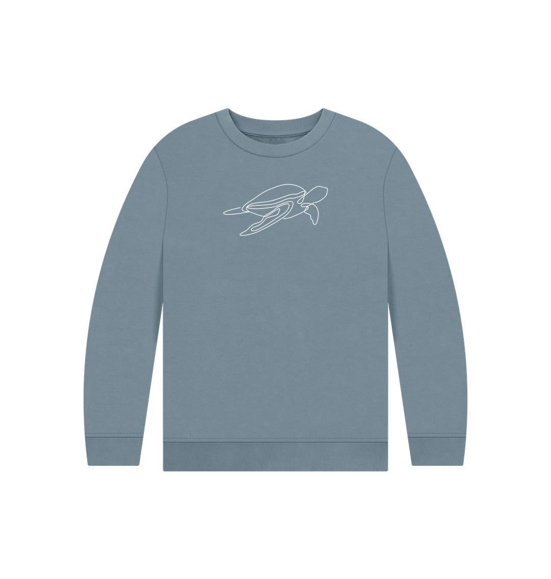 Stone Blue Kid's Sea Turtle Organic Cotton Crewneck Sweater (White)