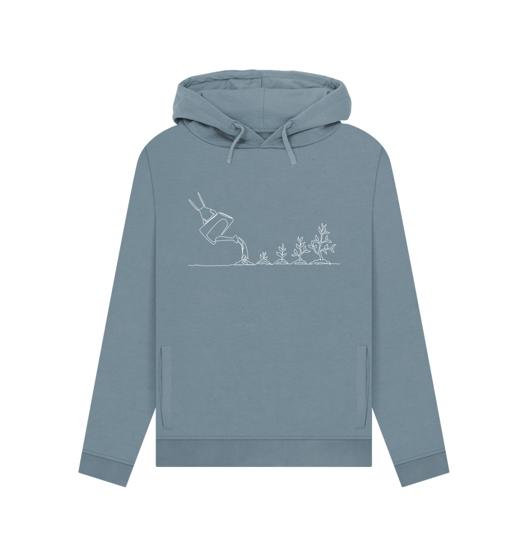 Stone Blue Women's Gardening Organic Cotton Pullover Hoodie (White)