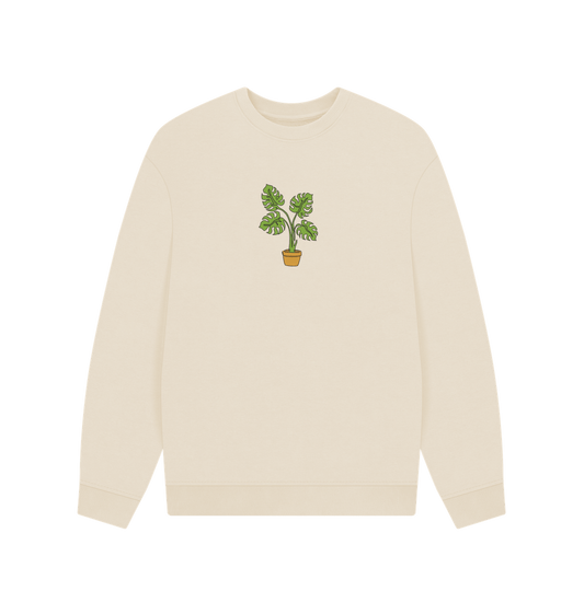 Oat Men's Monstera Organic Cotton Oversized Crewneck - Black Design