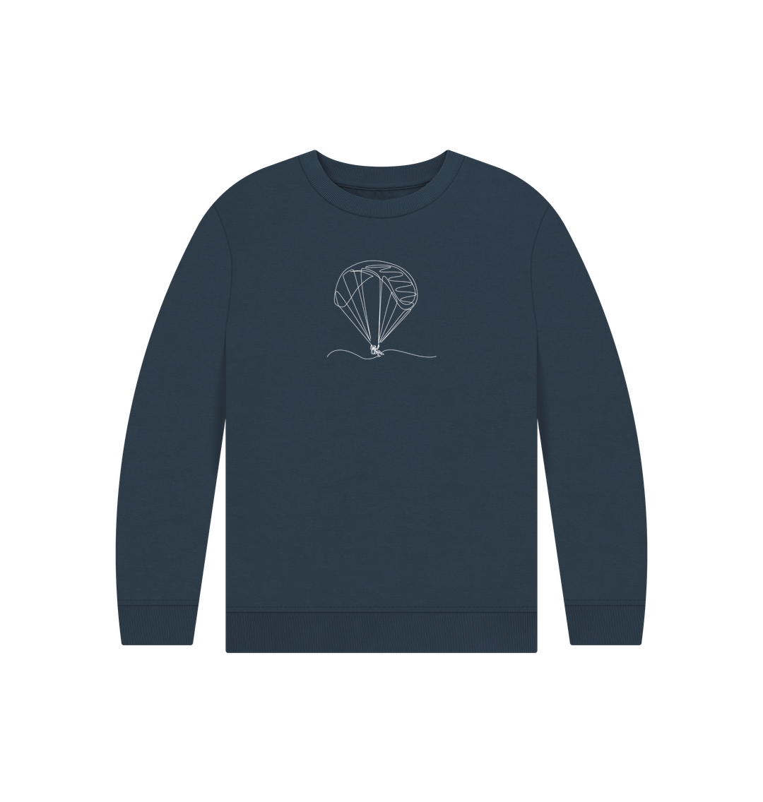 Navy Blue Kid's Parachute Organic Cotton Crewneck Sweater (White)
