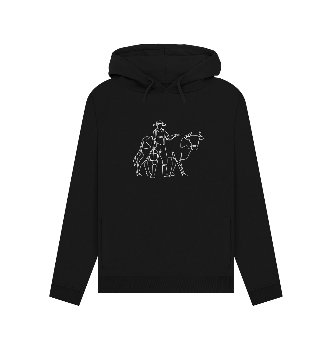 Black Women's Cow Organic Cotton Pullover Hoodie (White)