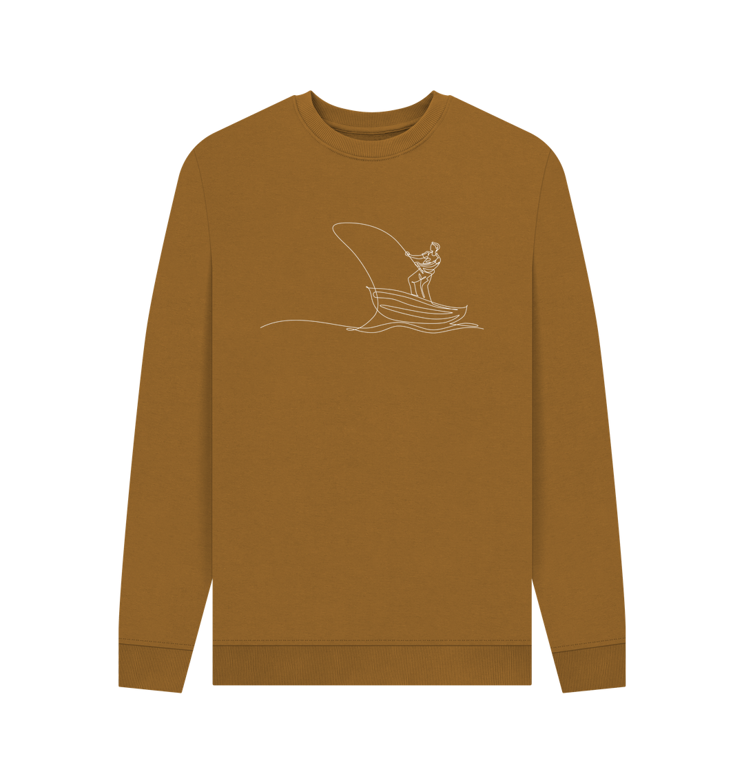 Brown Men's Fisherman Organic Cotton Crewneck Sweater (White)