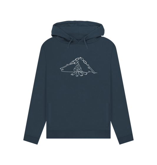 Navy Blue Women's S'mores Organic Cotton Pullover Hoodie (White)