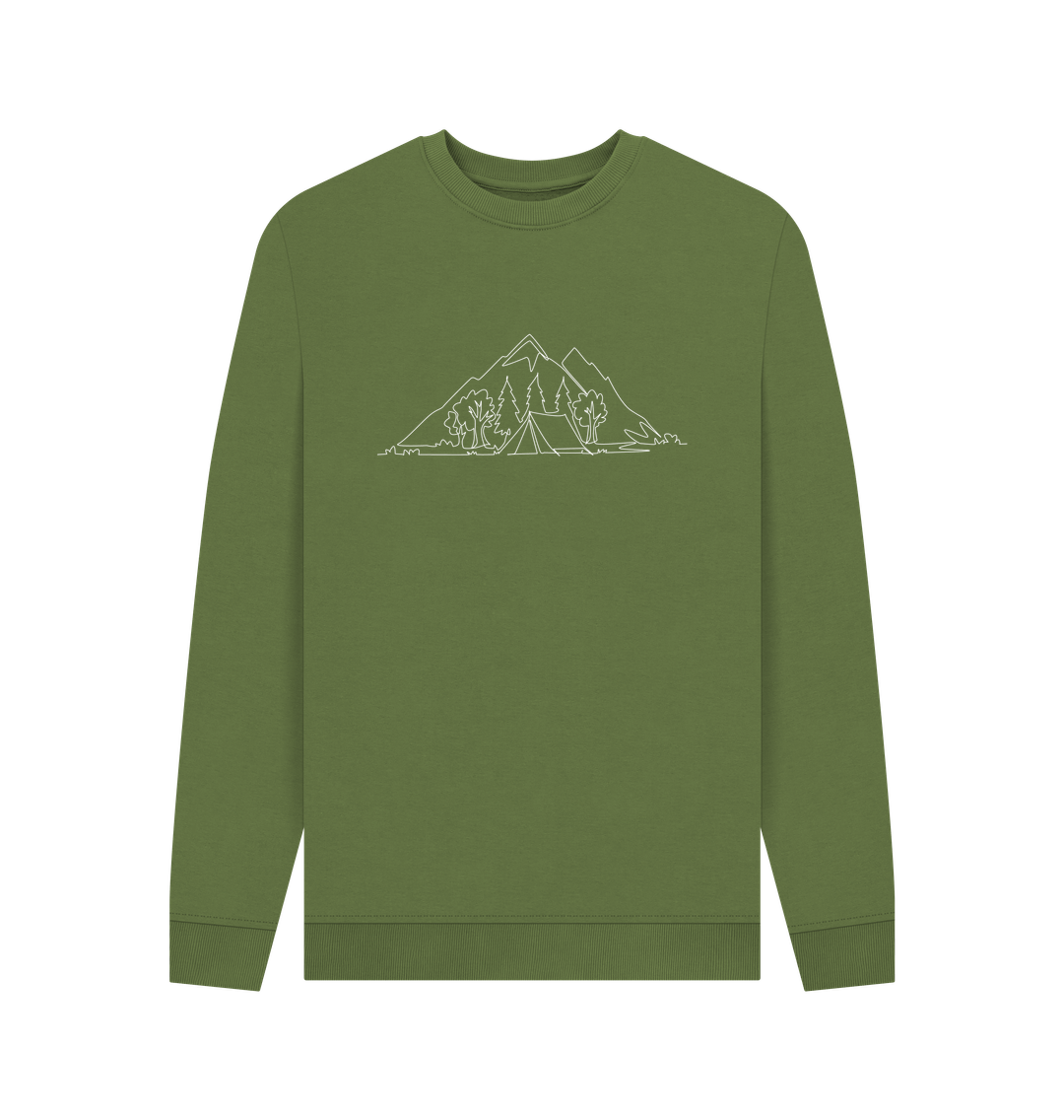 Khaki Men's Camping Organic Cotton Crewneck Sweater (White)