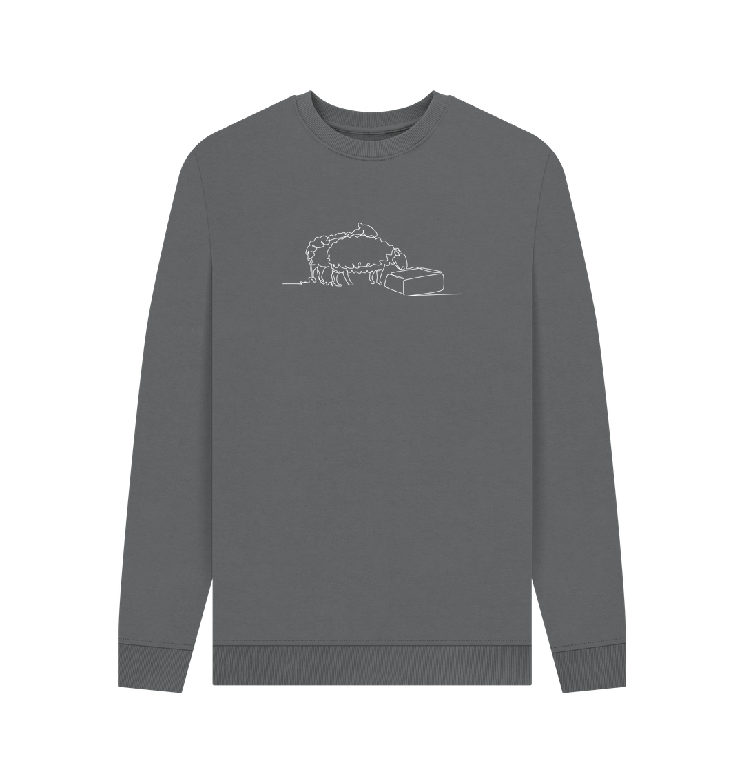 Slate Grey Men's Sheep Organic Cotton Crewneck Sweater (White)