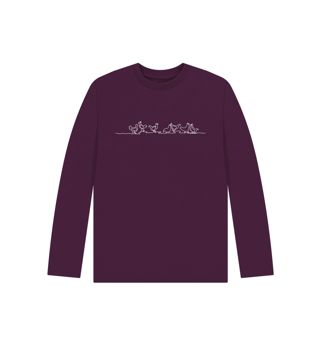 Purple Kid's Chickens Organic Cotton Long Sleeve Tee (White)