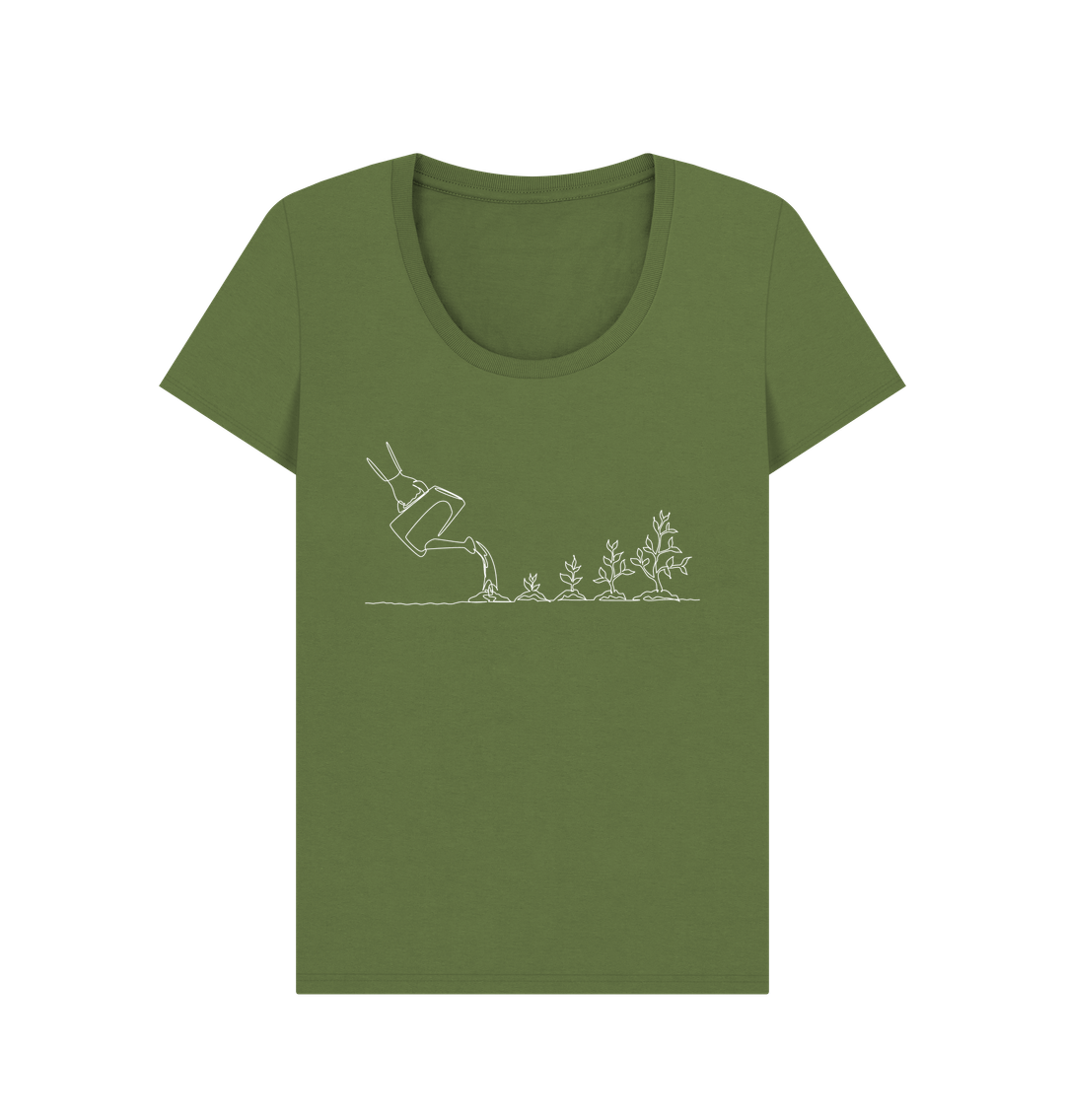 Khaki Women's Gardening Organic Cotton Scoop Neck Tee (White)