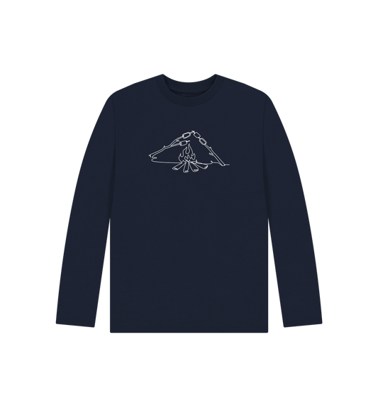Navy Blue Kid's S'mores Organic Cotton Long Sleeve Tee (White)