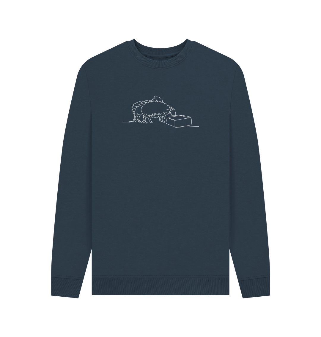Navy Blue Men's Sheep Organic Cotton Crewneck Sweater (White)