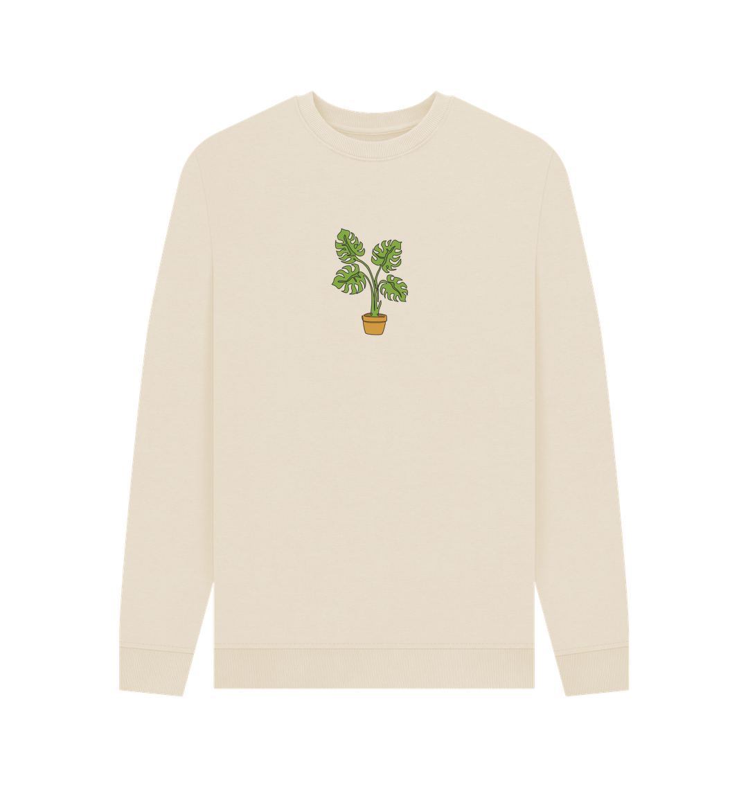 Oat Men's Monstera Organic Cotton Crewneck Sweater - Black Design