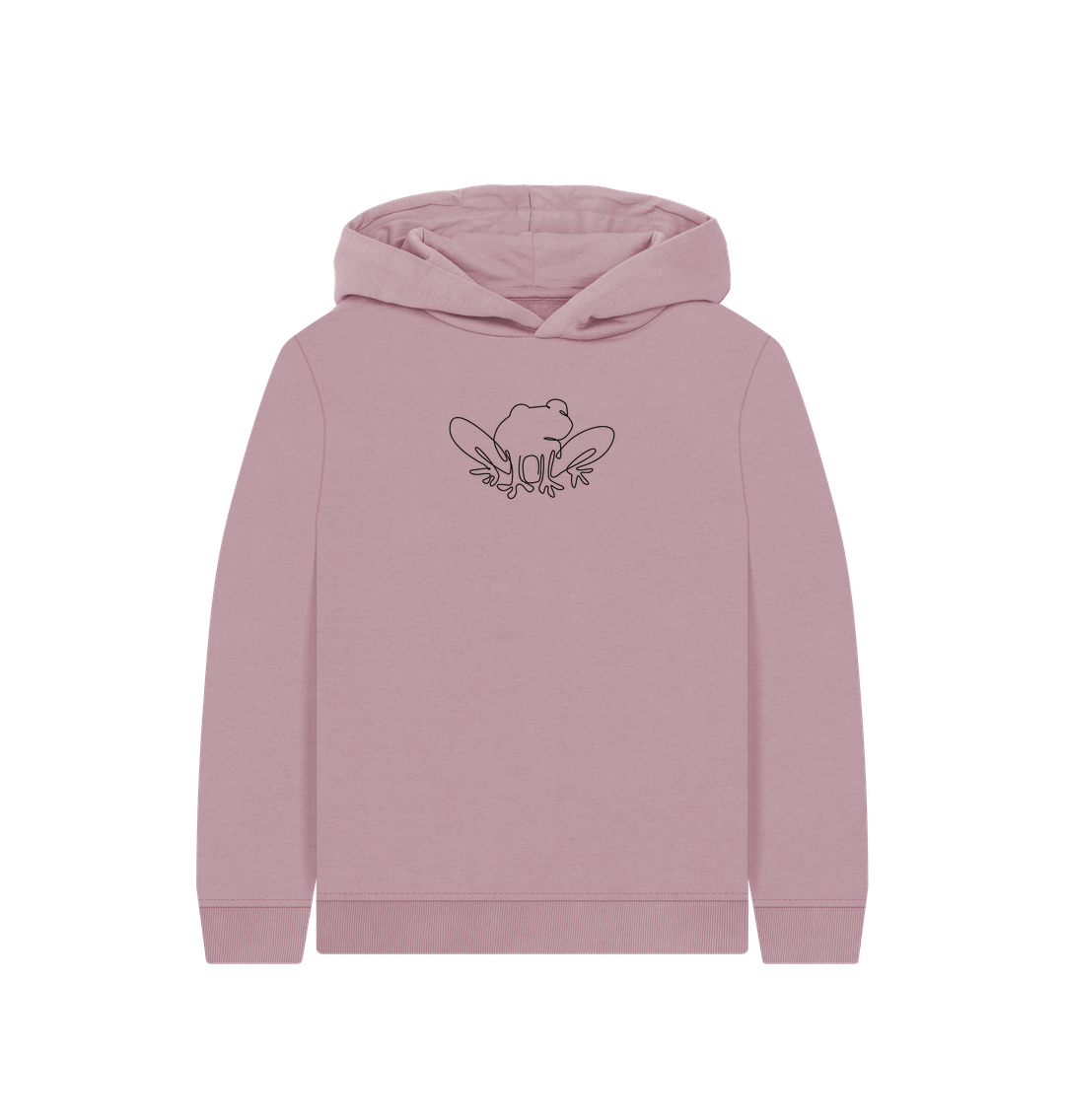 Mauve Kid's Frog Organic Cotton Pullover Hoodie (Black)
