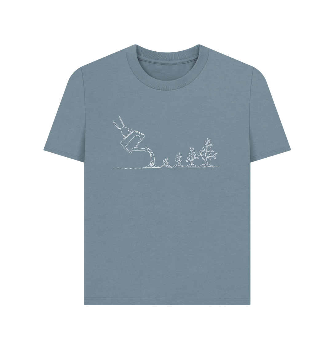 Stone Blue Women's Gardening Organic Cotton Basic Tee (White)