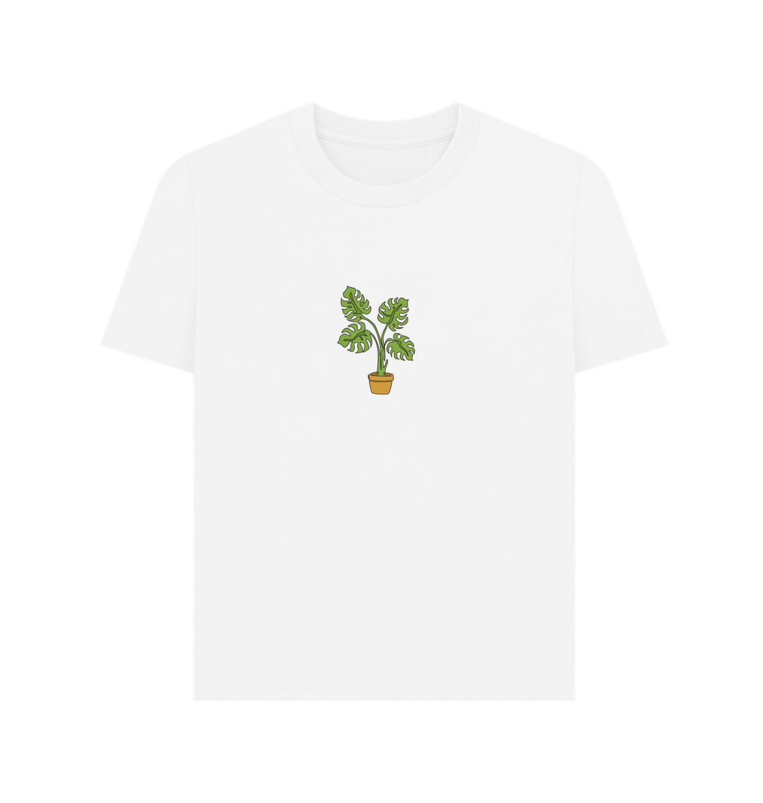 White Women's Monstera Organic Cotton Basic Tee - Black Design