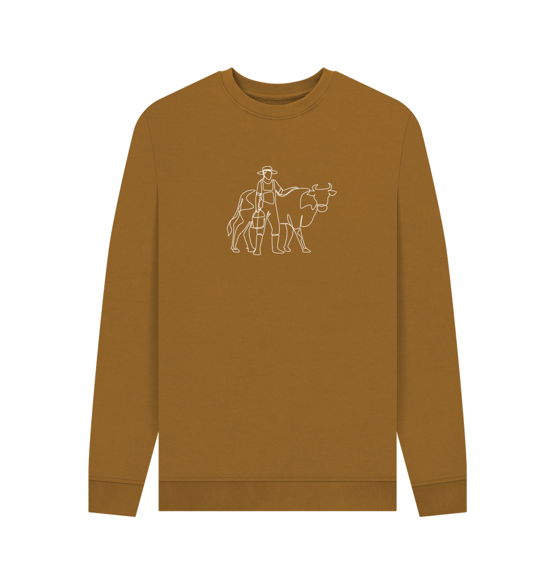 Brown Men's Cow Crewneck Sweatshirt - White
