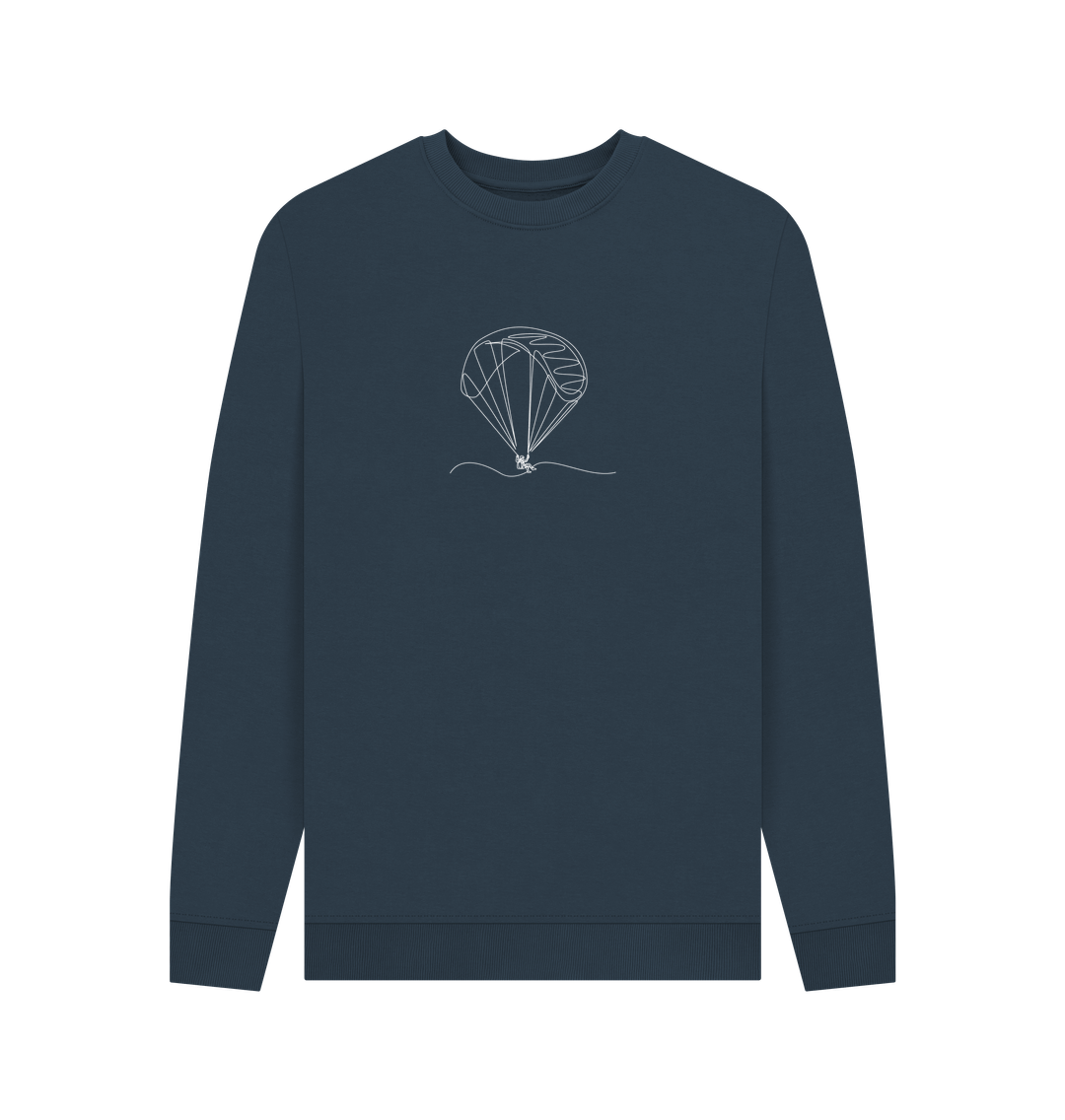 Navy Blue Men's Parachute Organic Cotton Crewneck Sweater (White)