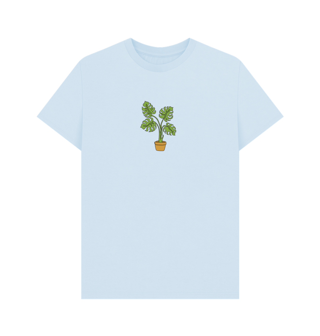 Sky Blue Men's Monstera Organic Cotton Basic Tee - Black Design