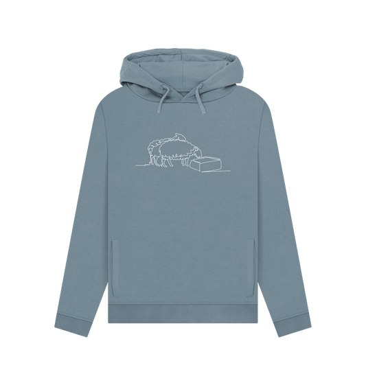 Stone Blue Women's Sheep Organic Cotton Pullover Hoodie (White)