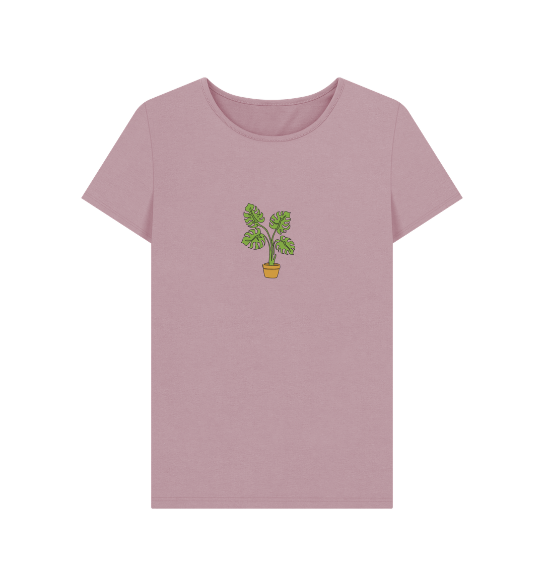 Mauve Women's Monstera Organic Cotton Crewneck Tee - Black Design