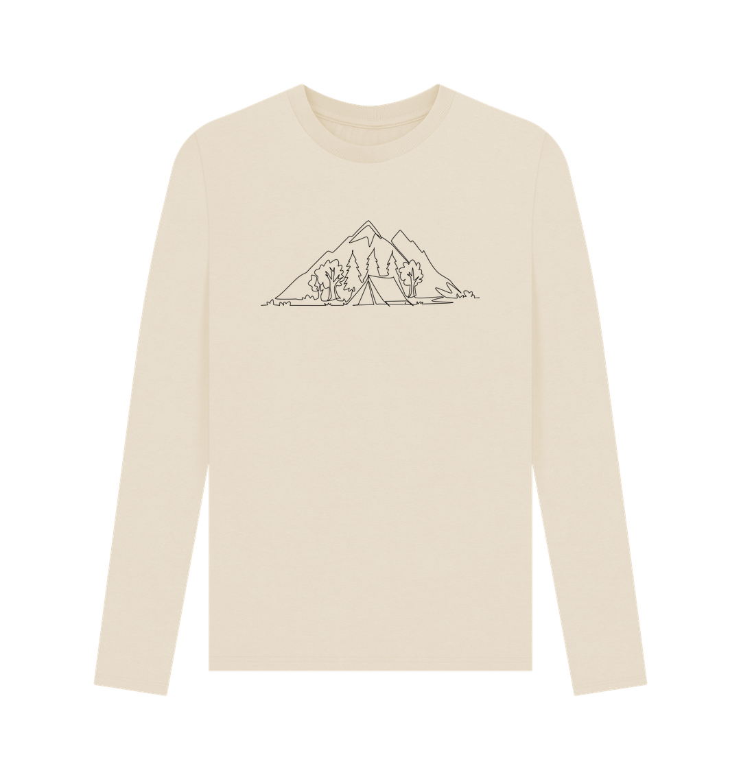 Oat Men's Camping Organic Cotton Long Sleeve Tee - Black Design